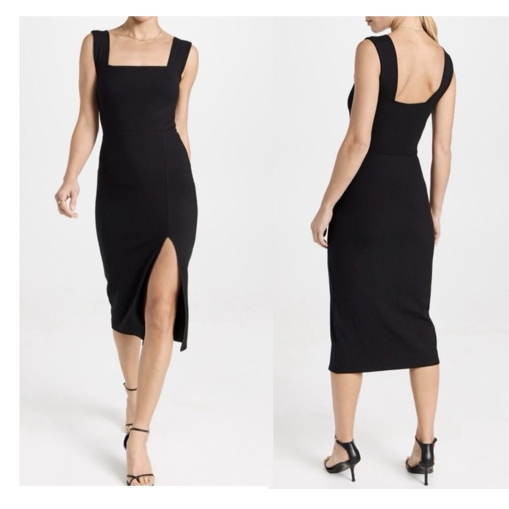 Reformation Cassi Knit Dress Small Black Ribbed Sleeveless Midi Slit Fitted Rib - Picture 11 of 12